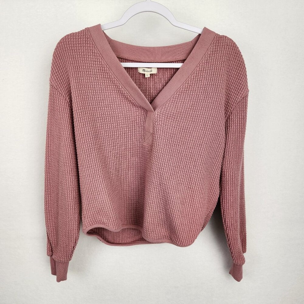 Madewell Brushed Waffle V-Neck Long Sleeve Tee XS Dusty Rose Pink